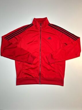 Adidas Essentials 3-Stripes Tricot Track Jacket Scarlet Red Black Full Zip